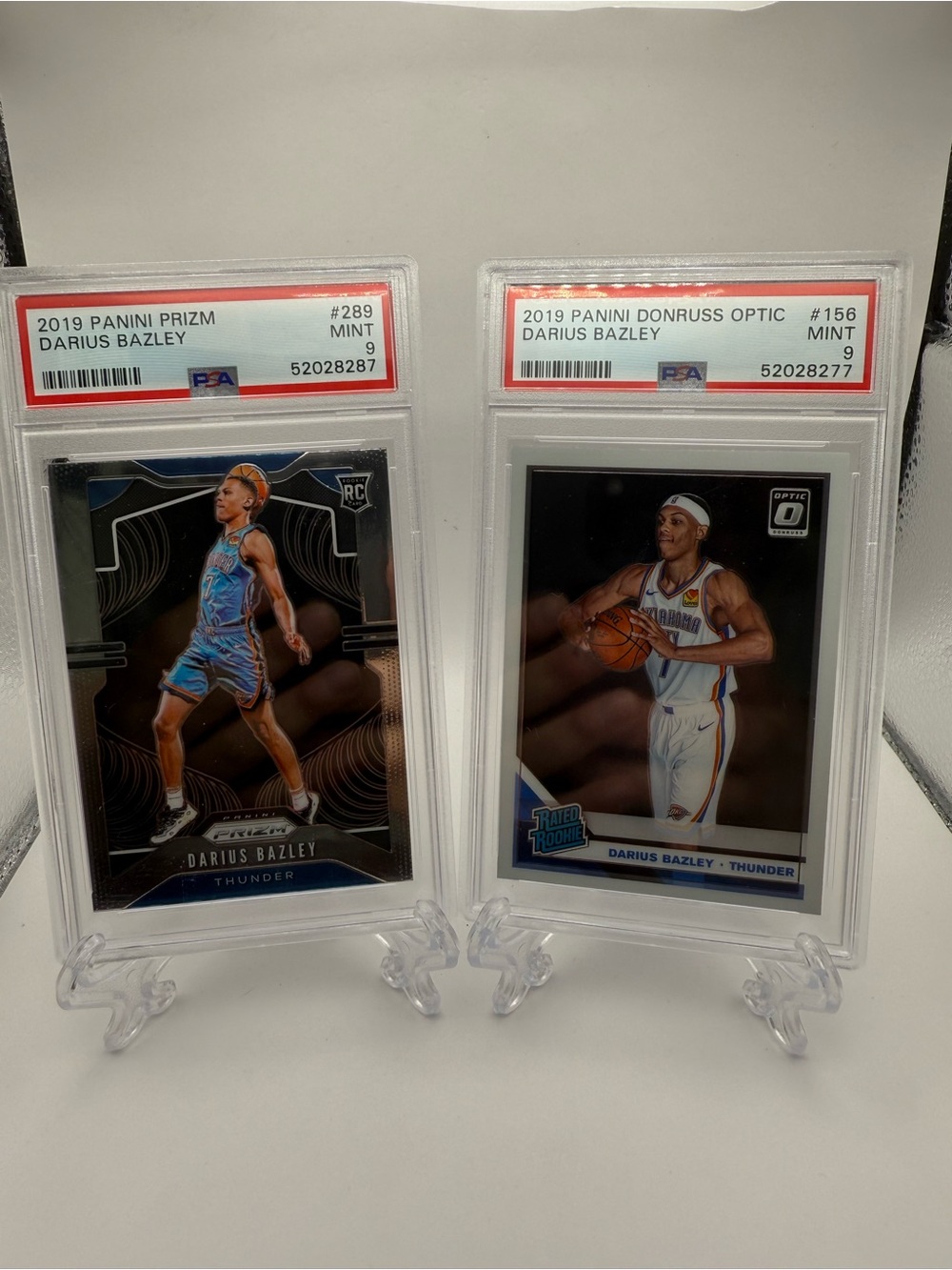 2019-20 Darius Bazley rookie Prizm & Optic PSA 9 (2) Card Lot Thunder Rc Mint